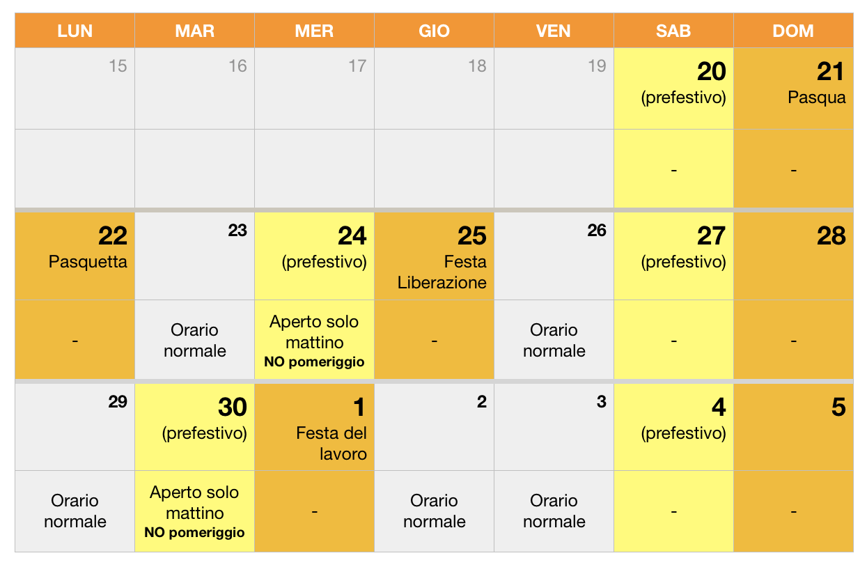 Orari Pasqua