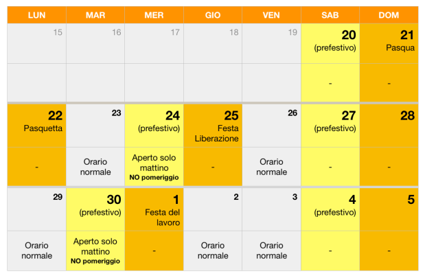 Orari Pasqua